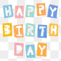 HAPPY BIRTHDAY phrase png colorful typography paper cut font