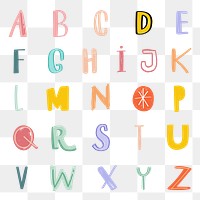 Hand drawn alphabet png doodle font typography set 