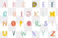 Alphabet png hand drawn doodle font typography set 