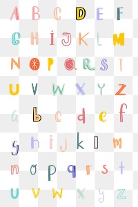 Hand drawn alphabet png doodle font typography set 