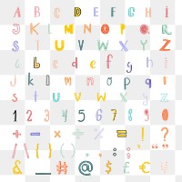 Png alphabet numbers punctuations doodle font pastel set