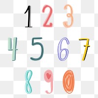 Pastel doodle png numerical word art set