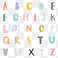 Alphabet png hand drawn doodle font typography set 