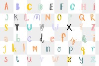 Pastel doodle alphabet png word art set