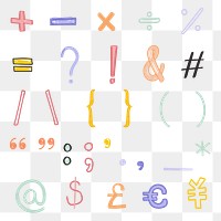 Symbols png hand drawn doodle font typography set 