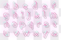 Alphabet png pink neon font typography set