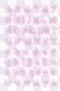 Alphabet png pink neon font typography set