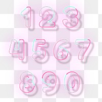 Pink neon font number png typography set