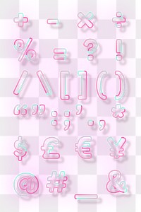 Pink neon font symbol png typography set