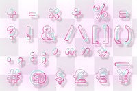 Pink neon font symbol png typography set