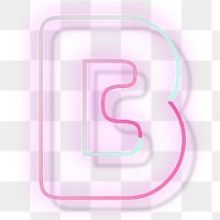 Pink neon glow letter B png font typography