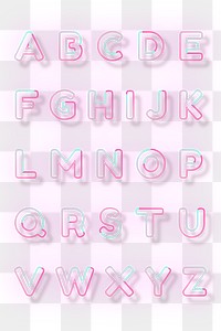 Alphabet png pink neon font typography set