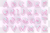 Pink neon capital letter png typography set