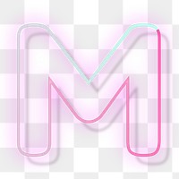 Pink neon glow letter M png font typography