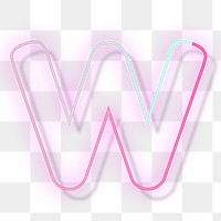 Pink neon glow letter W png font typography
