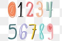 Number png doodle typography font set