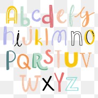 Alphabet png doodle typography font set