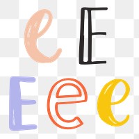 E letter png doodle alphabet typography set