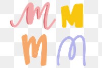 M letter png doodle alphabet typography set