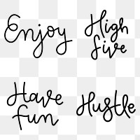 Png cursive fun words typography set 