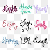 Png doodle cursive fun words transparent background 