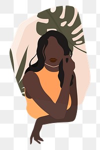 Black woman with a monstera leaf transparent png