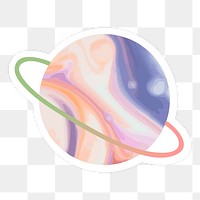 Cute planet with a ring system on transparent background