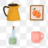 Set of household watercolor sticker doodle transparent png