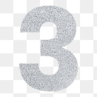 Glitter metallic number 3 typography transparent png