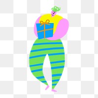 Male character surprising with a present design element transparent png