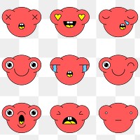 Red monster frog emoticon sticker set transparent png