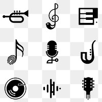 Png music icon minimal design set in black