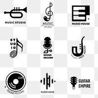 Png music icon minimal design set in black with text
