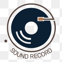Png vinyl record logo flat design with sound record text