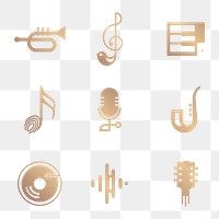 Png music icon minimal design set in gold
