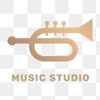 Trumpet png logo flat design with music studio text in gold