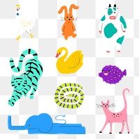 Png animal element with cute and colorful design set
