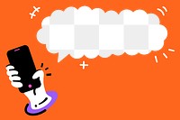 Png speech bubble on orange background with phone on hand icon