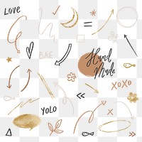 Cute doodle png set in black and gold sticker