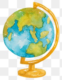 PNG globe watercolor education graphic digital sticker
