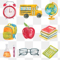 PNG education object watercolor set educational graphic design element