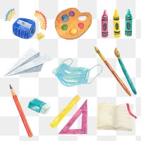 PNG education object watercolor set educational graphic design element