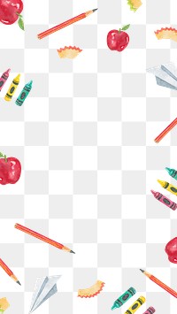 PNG watercolor frame with school objects and apple