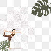 Monstera leaf png border frame with woman practicing yoga 