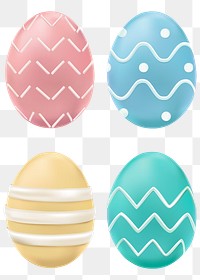 Png 3D easter egg colorful sticker gold with pattern set