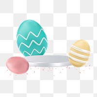 Png Easter product 3D background with colorful painted eggs