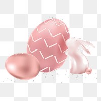 Png pink Easter egg and bunny 3D design element for greeting card