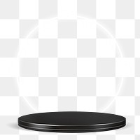 Png 3D black product podium with white neon ring in modern style