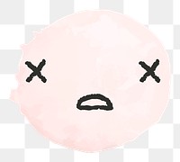 Sticker png pink watercolor emoticon with tired face