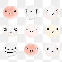 Sticker png cute watercolor emoticons with diverse feelings in doodle style collection